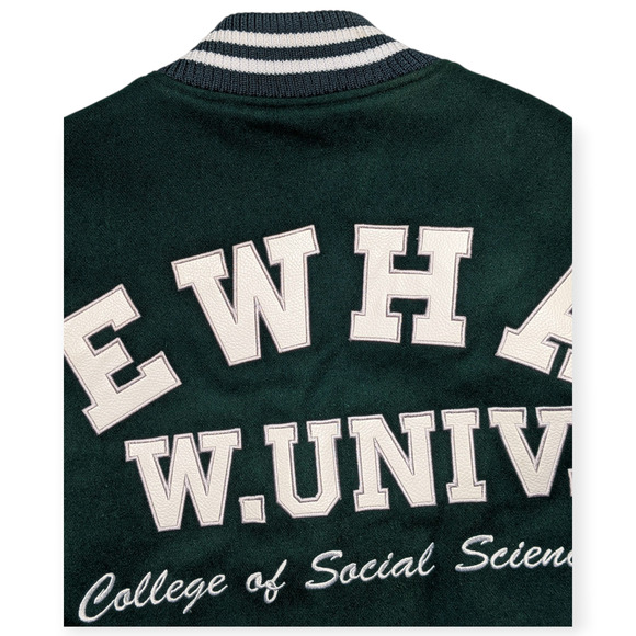 Ewha Womans University Varsity Jacket Leather Sleeves Green White L - Picture 4 of 13